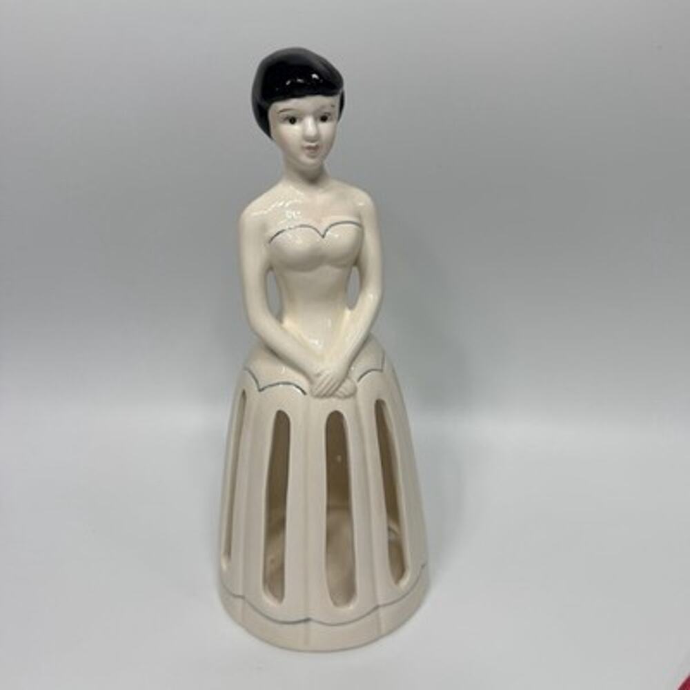 Vintage Porcelain Napkin Handkerchief Holder Lady Girl 10" Figurine Vanity